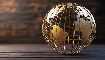 Wall Mural - A minimalist globe made of gold wires symbolizing global connectivity.  Generative AI.