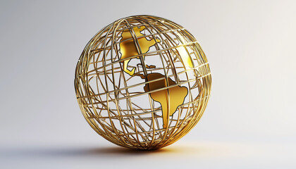 Wall Mural - A minimalist globe made of gold wires symbolizing global connectivity.  Generative AI.
