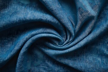 Poster - Deep Blue Fabric Swirls: Textured Drape, Elegant Twirl, Luxurious Deep Blue Hues, Soft Textile,  Intricate Weave, Smooth Surface, Abstract Design, Background Image, Stylish Fabric, Rich Color