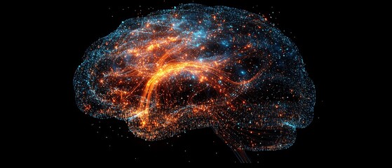 Fototapete - A conceptual AI brain, formed from digital circuits and vibrant data streams, showcasing the development of artificial intelligence and its potential for innovation