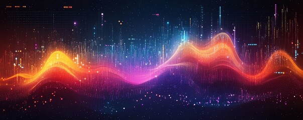 Poster - A dynamic abstract big data design with futuristic infographics, glowing data points, and vibrant digital patterns representing advanced technological systems