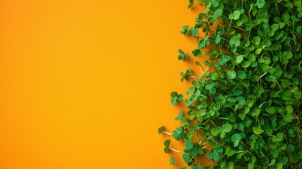 Wall Mural - Bright Orange Background with Green Leafy Texture