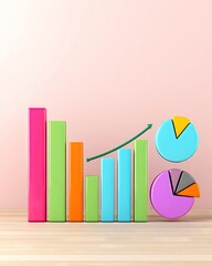 ai digital e-commerce creative background colorful growth charts showing data analysis.