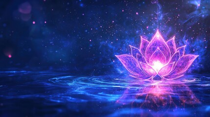 Wall Mural - Neon Lotus Flower Glowing Mystical Water Cosmic Energy Art