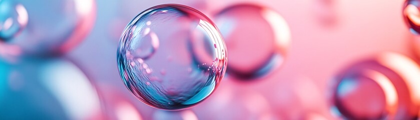 Aufkleber - Transparent soap bubbles floating showing vivid pink and blue colors