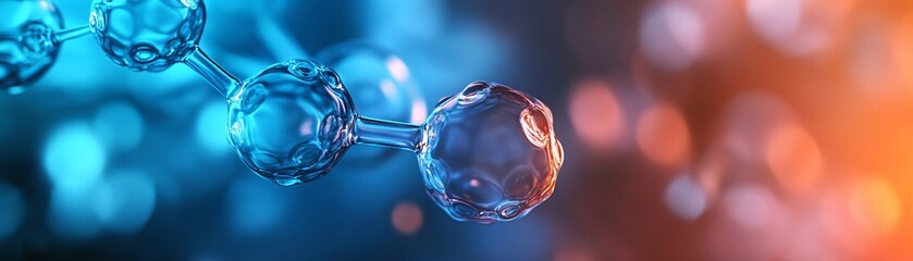 Aufkleber - Abstract glass molecule structure reflecting blue and orange lights