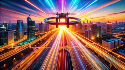 Poster - Drone Photography: Dynamic H-Shaped Technology Motion Lines, Abstract Aerial View