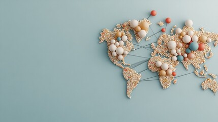 Poster - colored pins on a world map create an abstract representation of global connections, highlighting ne