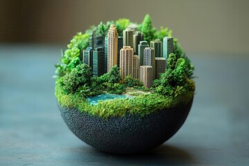 Wall Mural - eco-friendly miniature earth concept with sustainable living elements green cities, renewable energy
