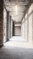 Wall Mural - Empty corridor illuminated by neon lights in modern building