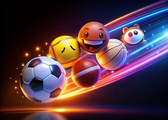 Poster - Dynamic Long Exposure Sports Emojis: Motion Blurred Basketball, Soccer, and Running
