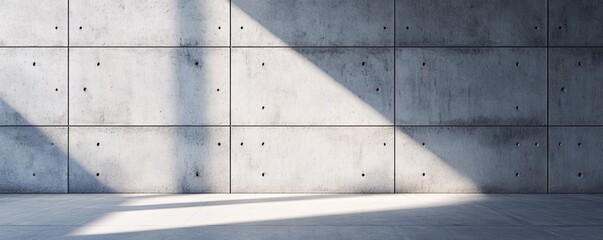 Aufkleber - Sunlight illuminating empty concrete room with concrete floor and wall