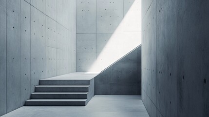 Aufkleber - Sunlight illuminating modern concrete stairs in empty room