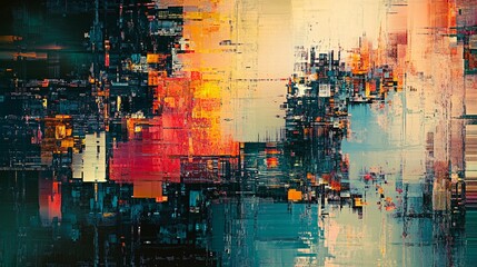 Aufkleber - Abstract glitch art background showing pixel sorting effect and digital distortion