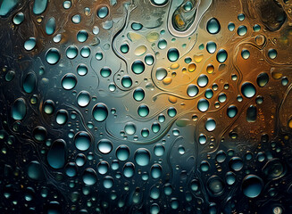 Fototapete - Abstract image showcasing vibrant, swirling colors and water droplets.  The interplay of light and shadow creates a mesmerizing, almost cosmic effect.