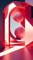 Aufkleber - Two red spheres balancing in abstract red architectural structure