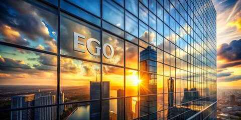 Poster - Ego: Abstract Architectural Concept -  Modern Building Reflection, Sunrise Sky