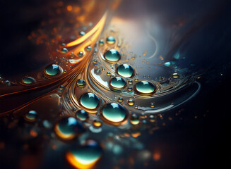 Aufkleber - Intricate swirls of vibrant, iridescent colors.  Spherical droplets glisten, creating a mesmerizing abstract pattern against a dark background. The interplay of light and shadow enhances the visual de