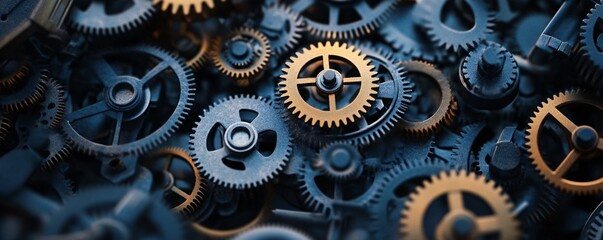 Poster - Interlocking gears rotating in complex mechanism, teamwork and collaboration concept
