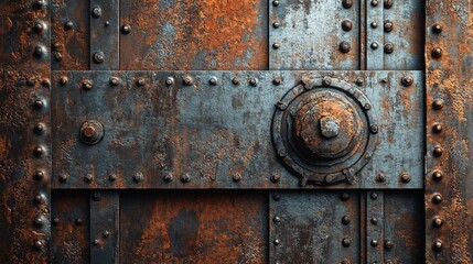 Aufkleber - Rusty metal door with rivets and bolt showing corrosion and decay