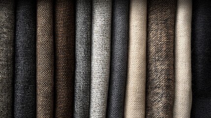 Poster - Colorful rolls of tweed fabric forming a textured background
