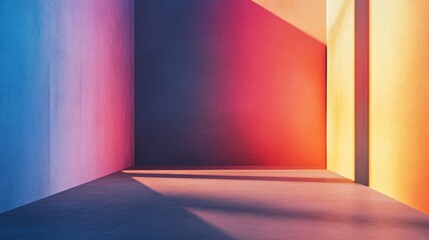 Aufkleber - Empty room with colorful walls and concrete floor illuminated by sunlight