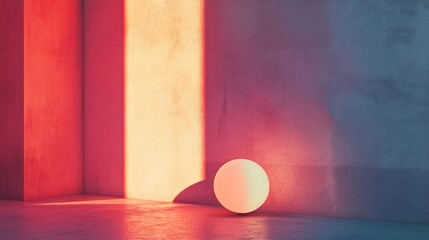 Poster - Bright light entering abstract room illuminating white sphere