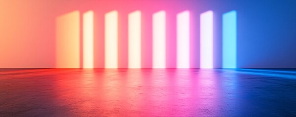 Poster - Vibrant neon lights illuminating empty concrete floor