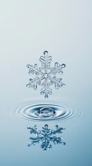 Poster - Transparent snowflake is melting on rippling water surface creating concentric circles and beautiful reflection, symbolizing winter, change of seasons, fragility and global warming