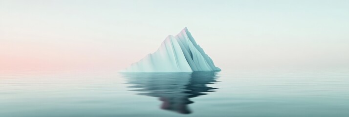 Poster - Iceberg peacefully floating on calm water, with a soft pastel sky reflecting in the tranquil sea, creating a serene and minimalist composition