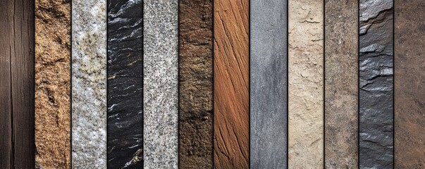 Poster - Collection of vertical material samples showing various stone and wood textures