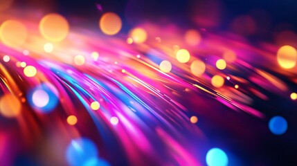 Poster - Colorful light trails flowing with bokeh effect on dark background