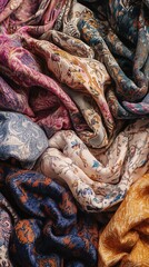 Poster - Colorful silk scarves with floral and paisley patterns flowing together