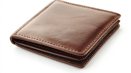 Classic Brown Leather Wallet with Multiple Compartments Isolated on White Background