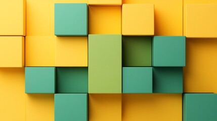 Wall Mural - Bright Yellow and Green Geometric Cubes in Minimalist Design