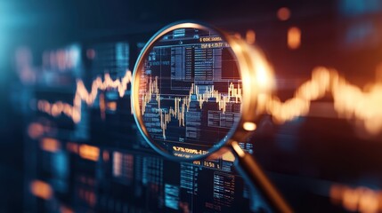 Poster - Detailed Magnified View of Stock Market Data with Colorful Graphs and Charts Representing Financial Trends and Analysis