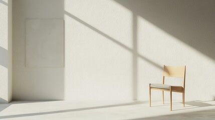 Poster - Minimalist Interior with Wooden Chair and Natural Light in Spacious Modern Room