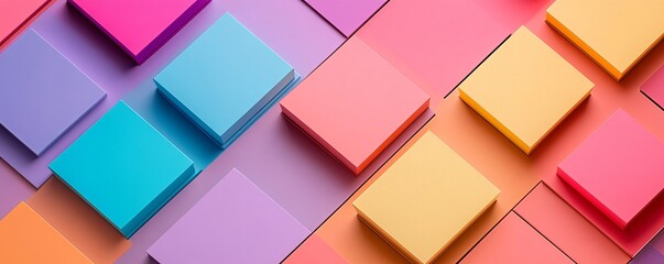 Aufkleber - Colorful minimalist composition featuring interlocking squares creating visual harmony