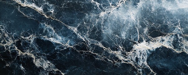 Poster - Dark blue marble texture with white and gold veins creating a luxurious background