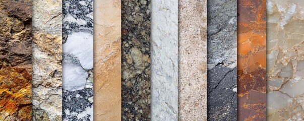Poster - Collection of vertical stripes showing different rock and stone textures