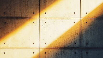 Poster - Sunlight creating warm diagonal beams on concrete wall tiles