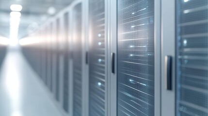 Poster - A Modern Data Center Featuring Rows of High Performance Servers Illuminated by Soft Ambient Lighting in a High Tech Environment