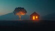 © THINNAKORN - House glowing in desolate landscape, endurance in isolation, 3D illustration