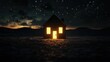 © THINNAKORN - House glowing in desolate landscape, endurance in isolation, 3D illustration