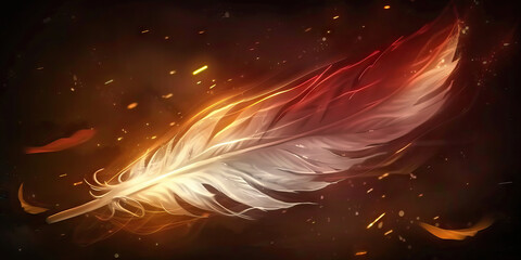 Poster - White Feather with Orange and Red Energy Trails