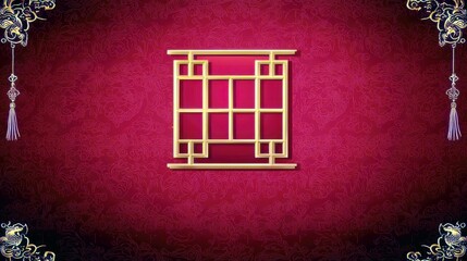 Poster - Elegant traditional Chinese pattern design against a rich red background, featuring intricate golden elements and sophisticated decorative motifs.