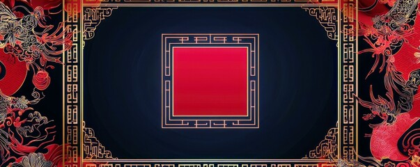 Poster - Elegant Red and Gold Pattern Frame Design with Intricate Details for Festive Celebrations and Cultural Events, Perfect for Invitations and Backgrounds