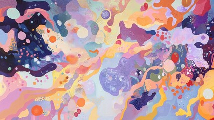 Poster - Abstract Colorful Composition with Swirls and Bubbles Conveying Emotion and Energy Through Vibrant Hues and Organic Shapes