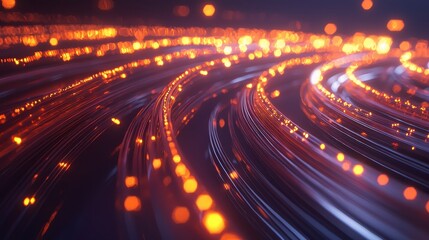 Poster - Dynamic Flow of Bright Orange Particles and Lines on Dark Background Creating a Futuristic and Abstract Visual Experience