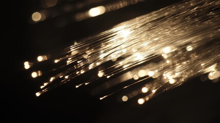 Poster - Abstract Light with Bright Particles and Glimmering Fiber Strands Creating a Magical Atmosphere in Darkness